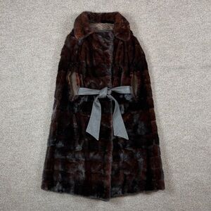 Vintage Brown Full Length Mink Fur Cape Sleeveless Overcoat Women’s S/M Belted